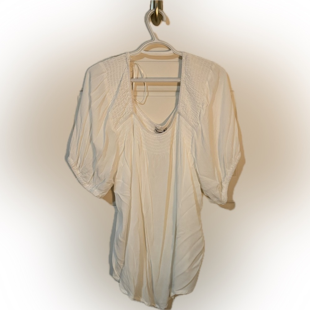 Alexander Jordan White Boho Blouse – 1X – Smocked Square Neckline